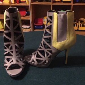 Gray and lime green booties